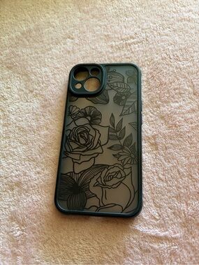 Black Floral Clear Matte Iphone 14 Case - Compatible Cell Phone Accessory